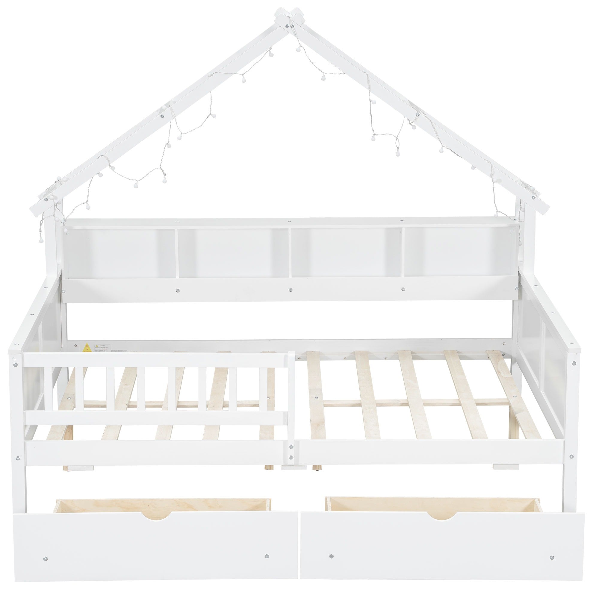 Bellemave® Full Size House Bed with LED Light and Storage Shelves, Drawers and Guardrail - Bellemave