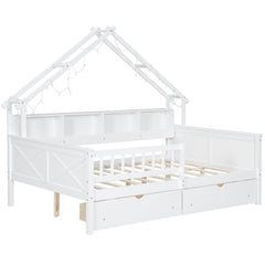 Bellemave® Full Size House Bed with LED Light and Storage Shelves, Drawers and Guardrail - Bellemave