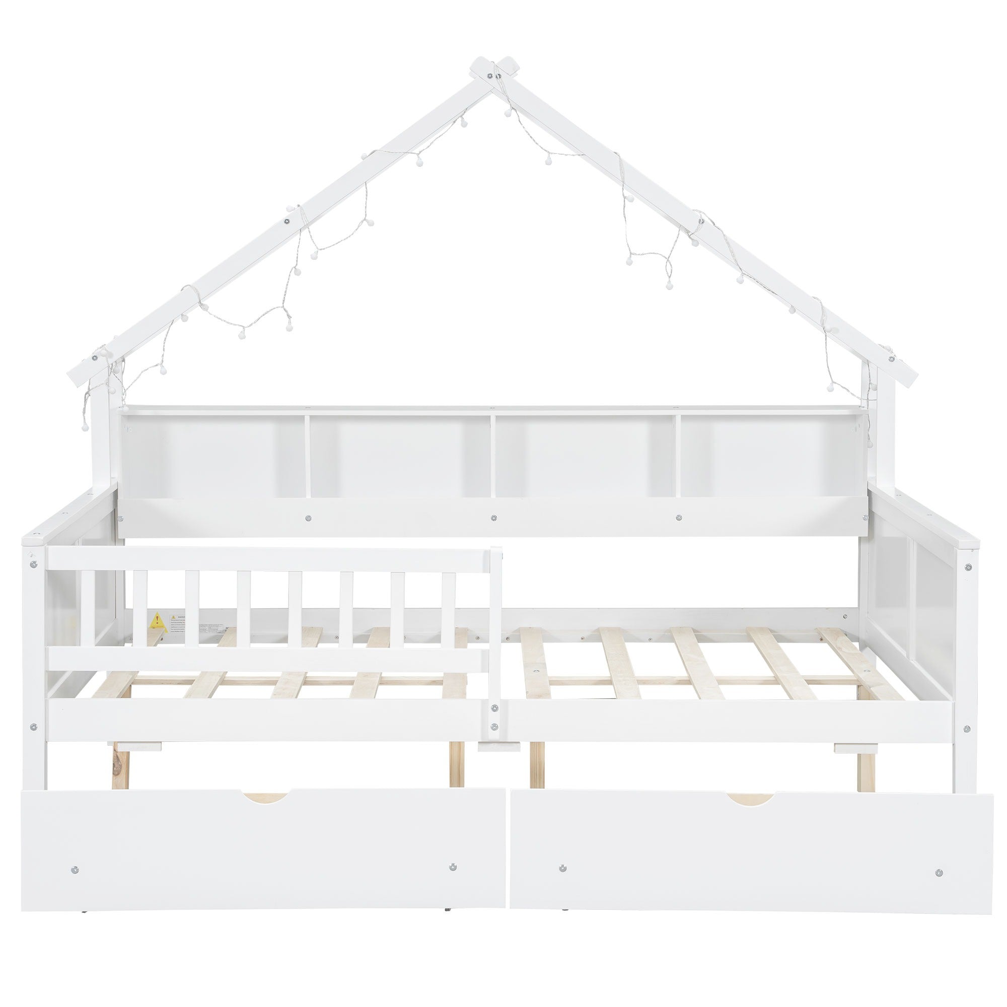 Bellemave® Full Size House Bed with LED Light and Storage Shelves, Drawers and Guardrail - Bellemave