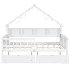 Bellemave® Full Size House Bed with LED Light and Storage Shelves, Drawers and Guardrail - Bellemave