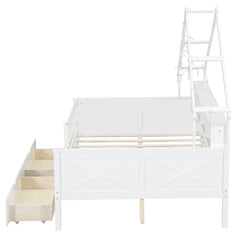 Bellemave® Full Size House Bed with LED Light and Storage Shelves, Drawers and Guardrail - Bellemave