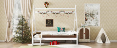 Bellemave® Full Size House Bed with Stairs, Solid Wood Low Profile Platform Bed Frame, Spacious Playhouse Design for Kids, Natural Finish - Bellemave