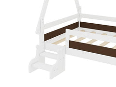 Bellemave® Full Size House Bed with Stairs, Solid Wood Low Profile Platform Bed Frame, Spacious Playhouse Design for Kids, Natural Finish - Bellemave