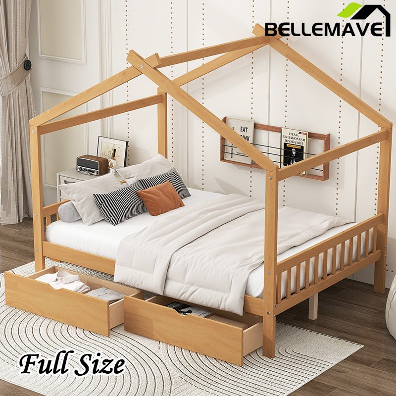 Bellemave® Full Size House Bed with Two Drawers,Headboard and Footboard - Bellemave