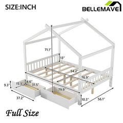 Bellemave® Full Size House Bed with Two Drawers,Headboard and Footboard - Bellemave