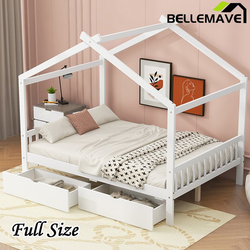 Bellemave® Full Size House Bed with Two Drawers,Headboard and Footboard - Bellemave
