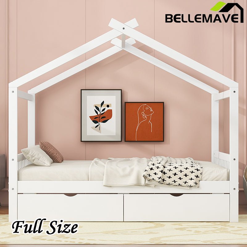 Bellemave® Full Size House Bed with Two Drawers,Headboard and Footboard - Bellemave