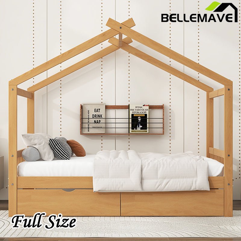 Bellemave® Full Size House Bed with Two Drawers,Headboard and Footboard - Bellemave