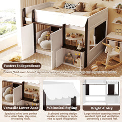 Bellemave® Full Size House Loft Bed with Storage Cabinet, 2 Doors & Play Zone - Bellemave