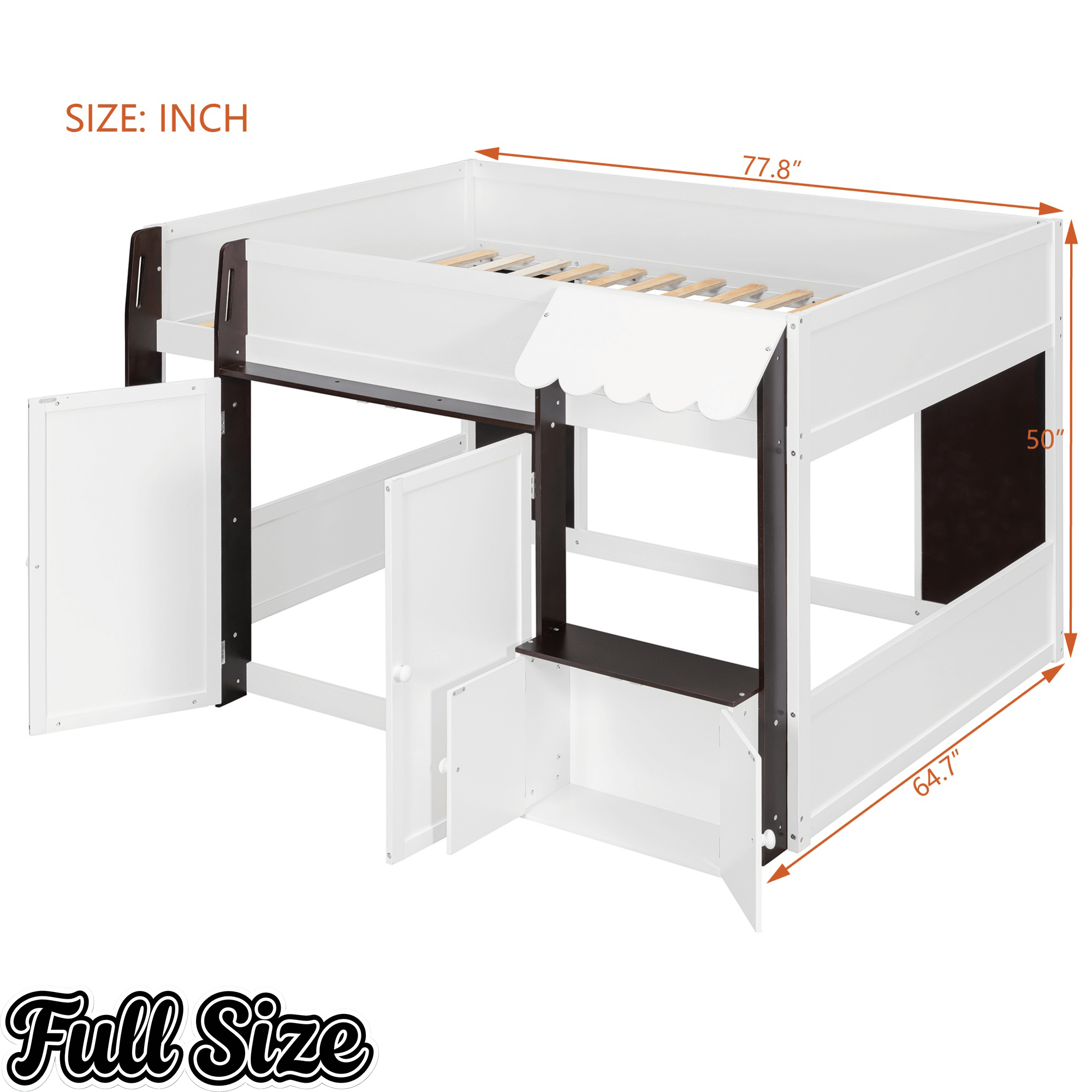 Bellemave® Full Size House Loft Bed with Storage Cabinet, 2 Doors & Play Zone - Bellemave