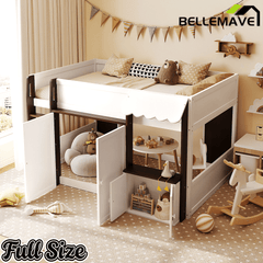Bellemave® Full Size House Loft Bed with Storage Cabinet, 2 Doors & Play Zone - Bellemave