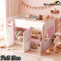 Bellemave® Full Size House Loft Bed with Storage Cabinet, 2 Doors & Play Zone - Bellemave