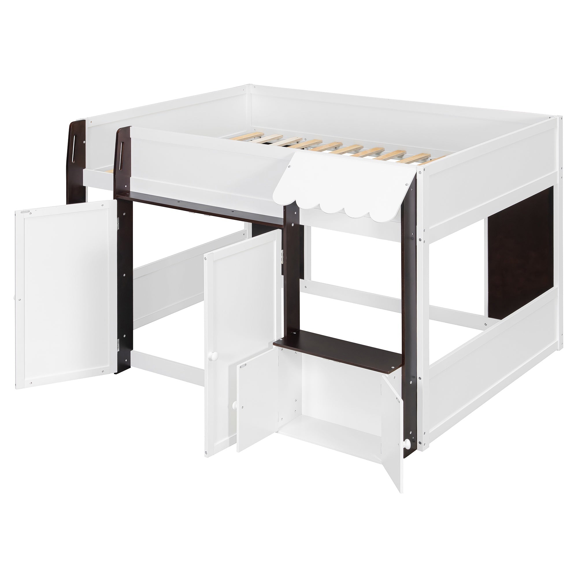 Bellemave® Full Size House Loft Bed with Storage Cabinet, 2 Doors & Play Zone - Bellemave