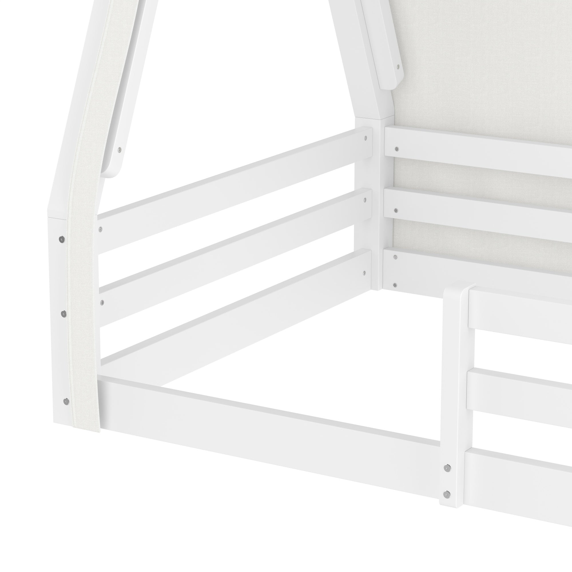 Bellemave® Full Size House Loft Bed with Tents and Sills, Solid Wood Loft Bed with Slide and LED Lights, Kids Loft Bed Frame - Bellemave