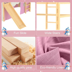 Bellemave® Full Size House Loft Bed with Tents and Sills, Solid Wood Loft Bed with Slide and LED Lights, Kids Loft Bed Frame - Bellemave