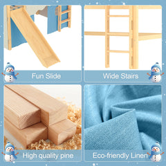 Bellemave® Full Size House Loft Bed with Tents and Sills, Solid Wood Loft Bed with Slide and LED Lights, Kids Loft Bed Frame - Bellemave