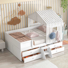 Bellemave Full Size House Low Loft Bed with Drawers - Bellemave