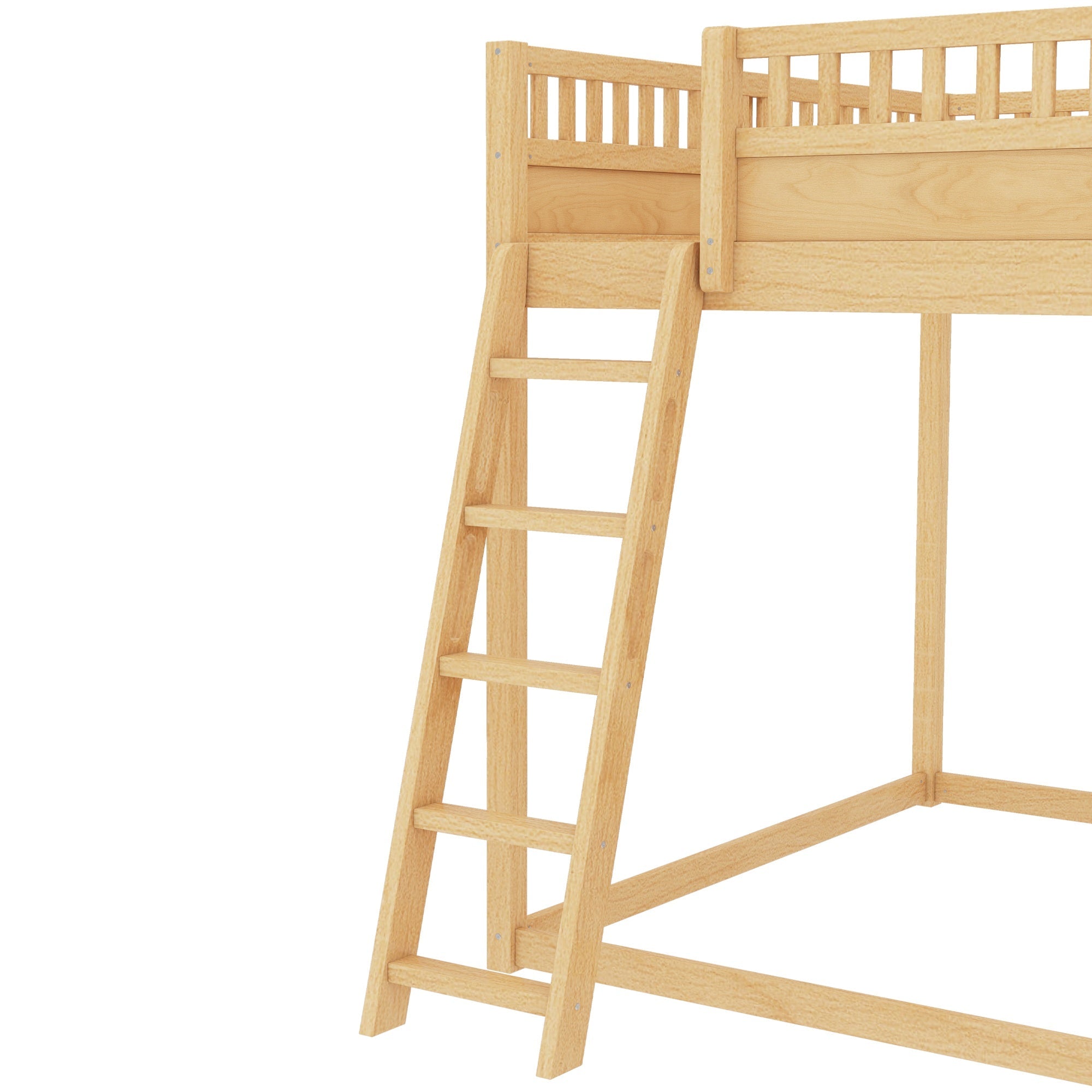 Bellemave® Full Size Kids Loft Bed with Slide and Storage Shelves for Kids,Solid Wood Loft Bed Frame with Inclined Ladder and Upholstered Headboard,Natural - Bellemave