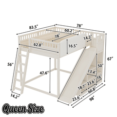 Bellemave® Full Size Kids Loft Bed with Slide and Storage Shelves for Kids,Solid Wood Loft Bed Frame with Inclined Ladder and Upholstered Headboard,Natural - Bellemave