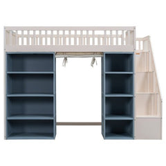 Bellemave® Full Size Loft Bed with 2 Four - layer Storage Cabinets and Curtain - Bellemave
