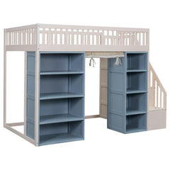 Bellemave® Full Size Loft Bed with 2 Four - layer Storage Cabinets and Curtain - Bellemave