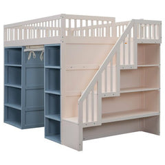 Bellemave® Full Size Loft Bed with 2 Four - layer Storage Cabinets and Curtain - Bellemave