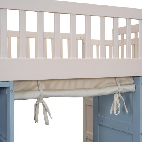 Bellemave® Full Size Loft Bed with 2 Four - layer Storage Cabinets and Curtain - Bellemave