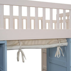 Bellemave® Full Size Loft Bed with 2 Four - layer Storage Cabinets and Curtain - Bellemave