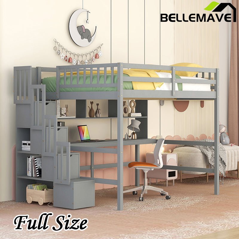 Bellemave® Full Size Loft Bed with Built - in Desk - Bellemave