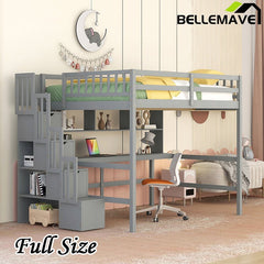 Bellemave® Full Size Loft Bed with Built - in Desk - Bellemave