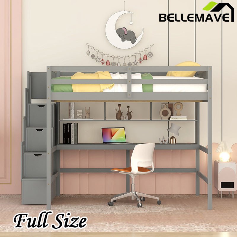 Bellemave® Full Size Loft Bed with Built - in Desk - Bellemave