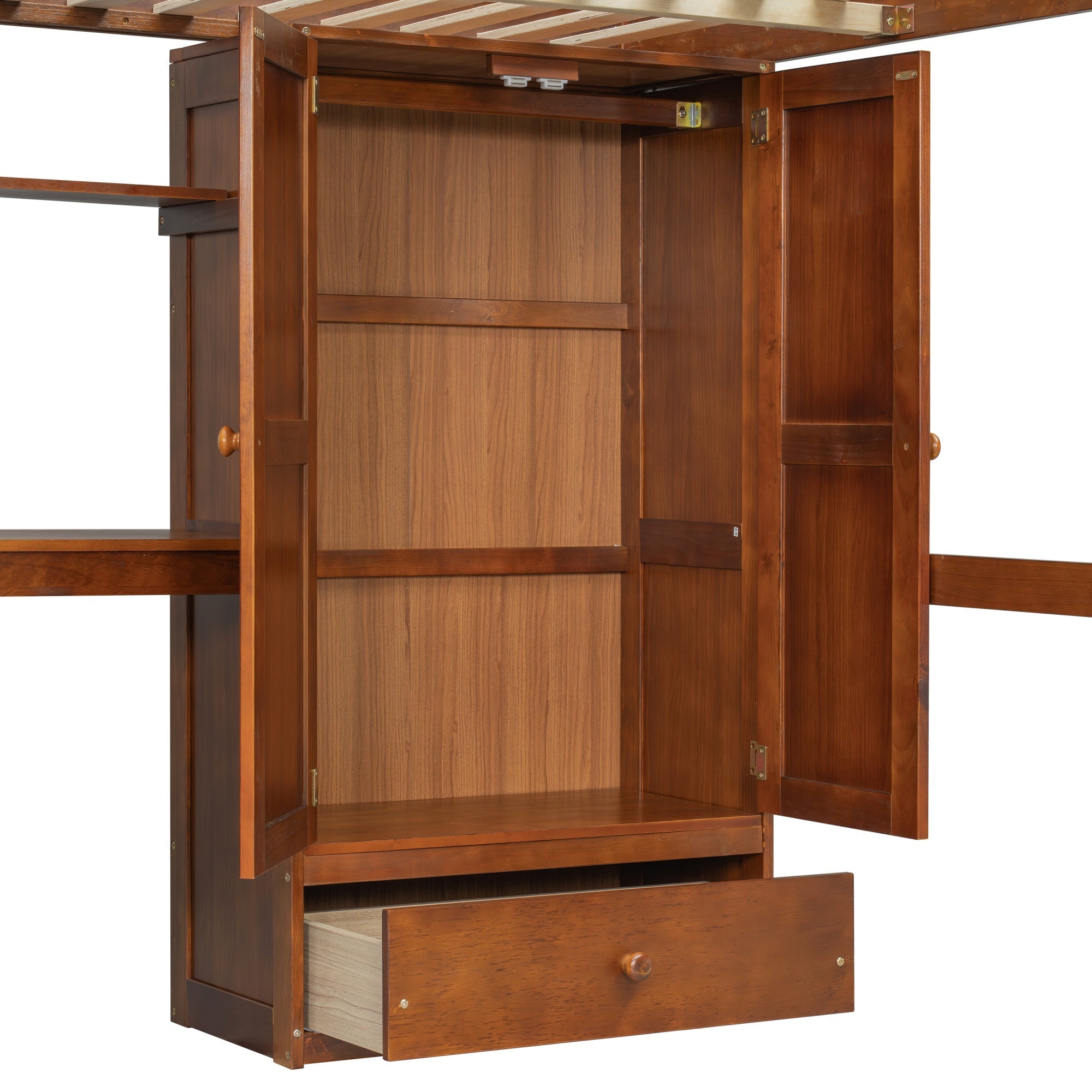 Bellemave® Full Size Loft Bed with Built - in Desk, Bookshelf & Wardrobe - Space - Saving Storage Staircase, Safety Guardrails and Solid Slats, Walnut Finish - Bellemave