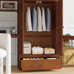 Bellemave® Full Size Loft Bed with Built - in Desk, Bookshelf & Wardrobe - Space - Saving Storage Staircase, Safety Guardrails and Solid Slats, Walnut Finish - Bellemave