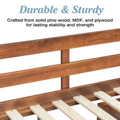 Bellemave® Full Size Loft Bed with Built - in Desk, Bookshelf & Wardrobe - Space - Saving Storage Staircase, Safety Guardrails and Solid Slats, Walnut Finish - Bellemave