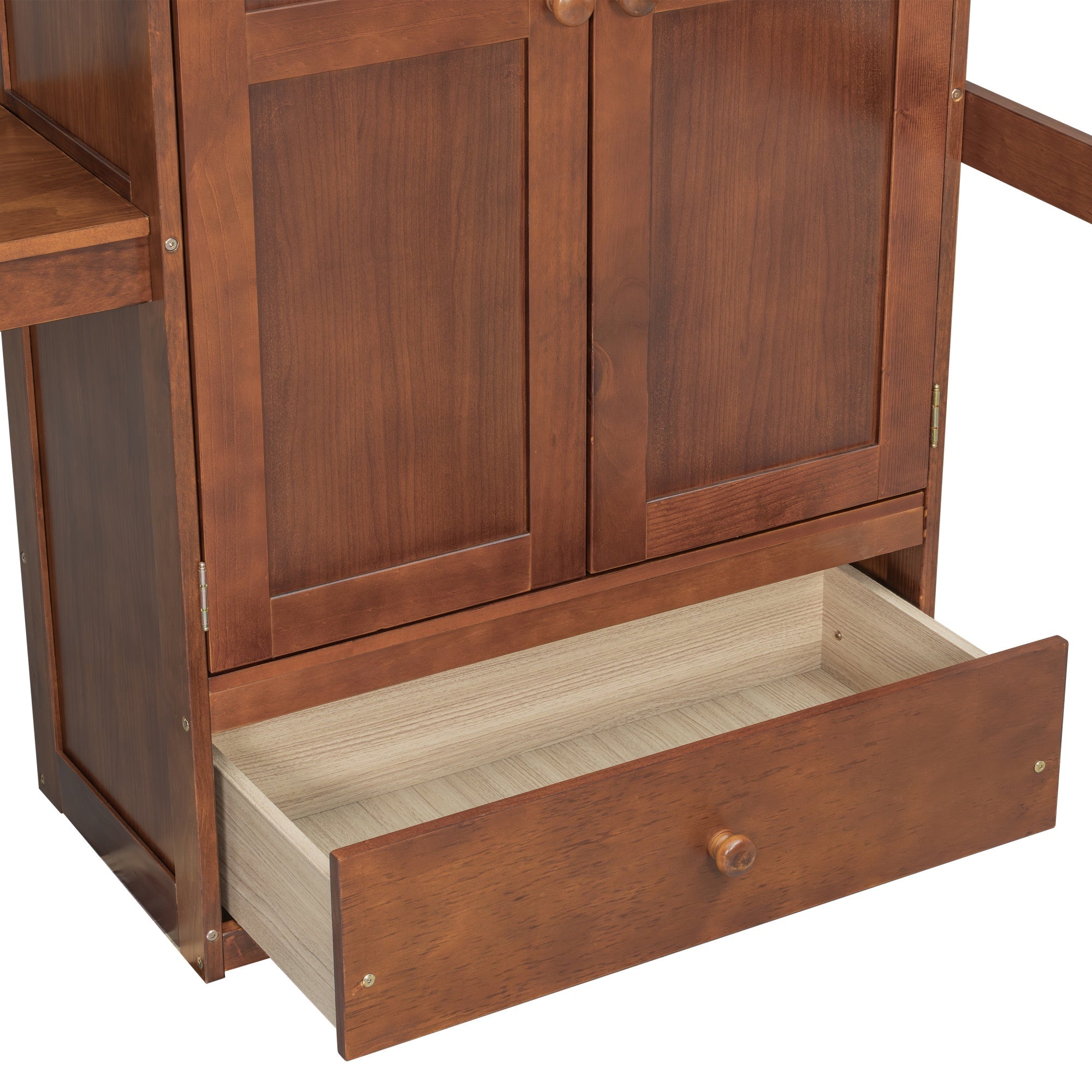 Bellemave® Full Size Loft Bed with Built - in Desk, Bookshelf & Wardrobe - Space - Saving Storage Staircase, Safety Guardrails and Solid Slats, Walnut Finish - Bellemave