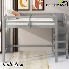 Bellemave® Full Size Loft Bed with Built - in Storage Wardrobe and Staircase - Bellemave