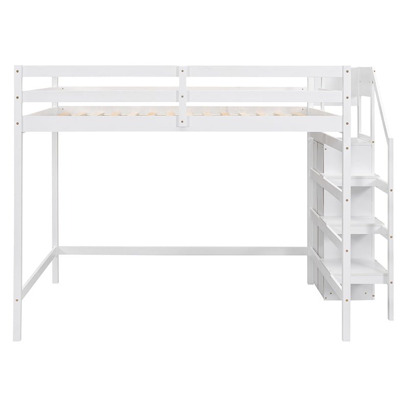 Bellemave® Full Size Loft Bed with Built - in Storage Wardrobe and Staircase - Bellemave