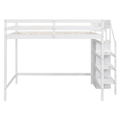 Bellemave® Full Size Loft Bed with Built - in Storage Wardrobe and Staircase - Bellemave