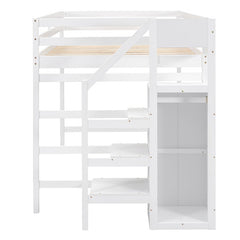 Bellemave® Full Size Loft Bed with Built - in Storage Wardrobe and Staircase - Bellemave