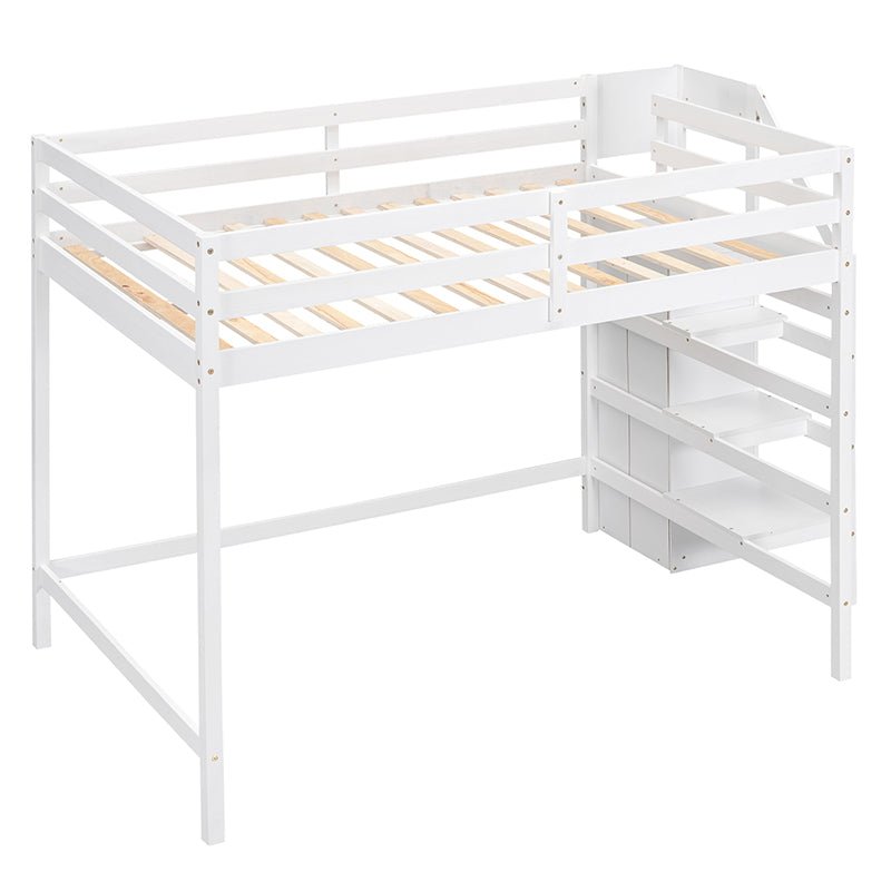 Bellemave® Full Size Loft Bed with Built - in Storage Wardrobe and Staircase - Bellemave
