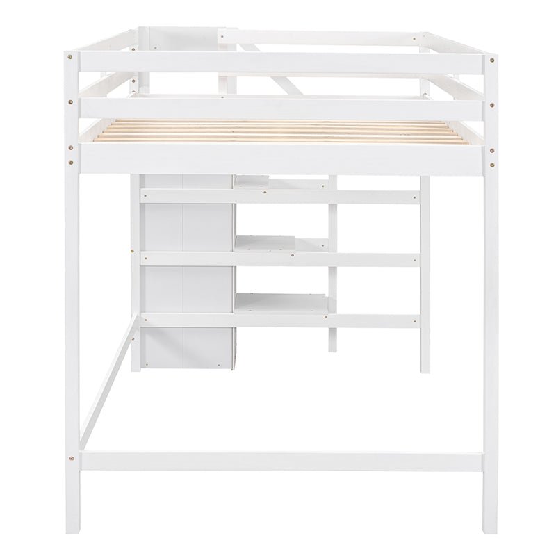 Bellemave® Full Size Loft Bed with Built - in Storage Wardrobe and Staircase - Bellemave