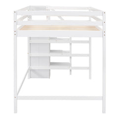 Bellemave® Full Size Loft Bed with Built - in Storage Wardrobe and Staircase - Bellemave