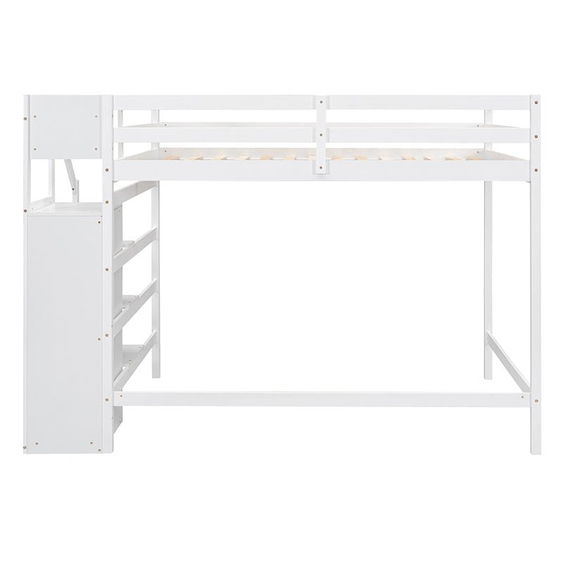 Bellemave® Full Size Loft Bed with Built - in Storage Wardrobe and Staircase - Bellemave