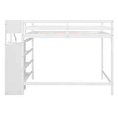 Bellemave® Full Size Loft Bed with Built - in Storage Wardrobe and Staircase - Bellemave