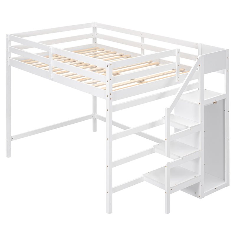 Bellemave® Full Size Loft Bed with Built - in Storage Wardrobe and Staircase - Bellemave