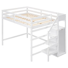 Bellemave® Full Size Loft Bed with Built - in Storage Wardrobe and Staircase - Bellemave
