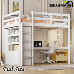 Bellemave® Full Size Loft Bed with Built - in Wardrobe and Desk, Storage Shelves and Drawers - Bellemave