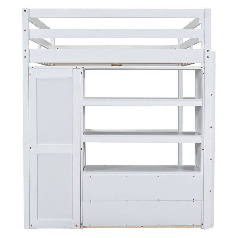 Bellemave® Full Size Loft Bed with Built - in Wardrobe and Desk, Storage Shelves and Drawers - Bellemave