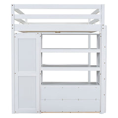 Bellemave® Full Size Loft Bed with Built - in Wardrobe and Desk, Storage Shelves and Drawers - Bellemave