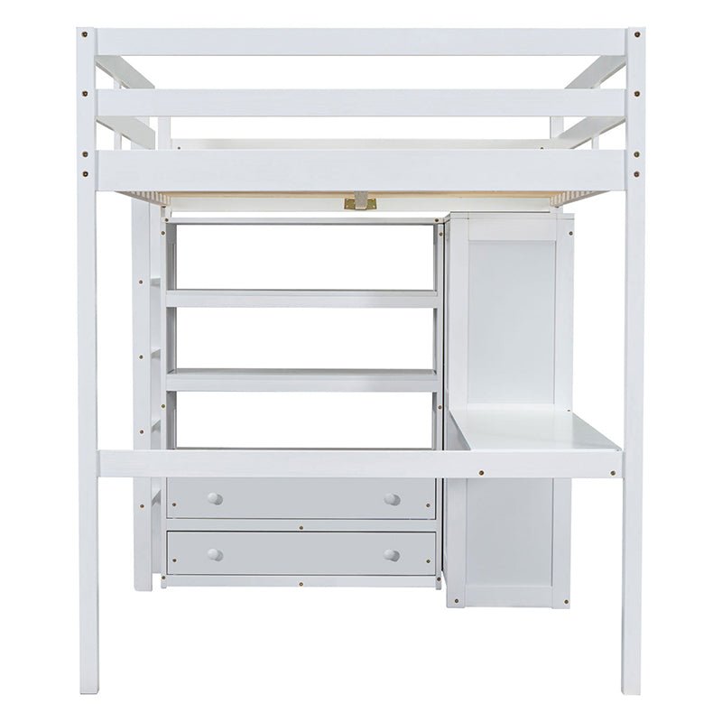 Bellemave® Full Size Loft Bed with Built - in Wardrobe and Desk, Storage Shelves and Drawers - Bellemave